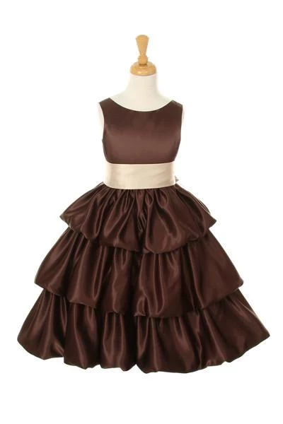 ABC Fashion Brown Tea Length Flower Girl Dresses With Sash 8 ABC Fashion Brown Tea Length Flower Girl Dresses With Sash