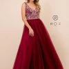 Prom Burgundy A-Line Ball Gown With Beaded Bodice By Nox Anabel G087