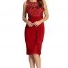 Burgundy Knee Length Chiffon Dress With Lace Top By Poly USA