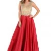 Burgundy Long A Line Gown With Lace Applique Bodice By Poly USA
