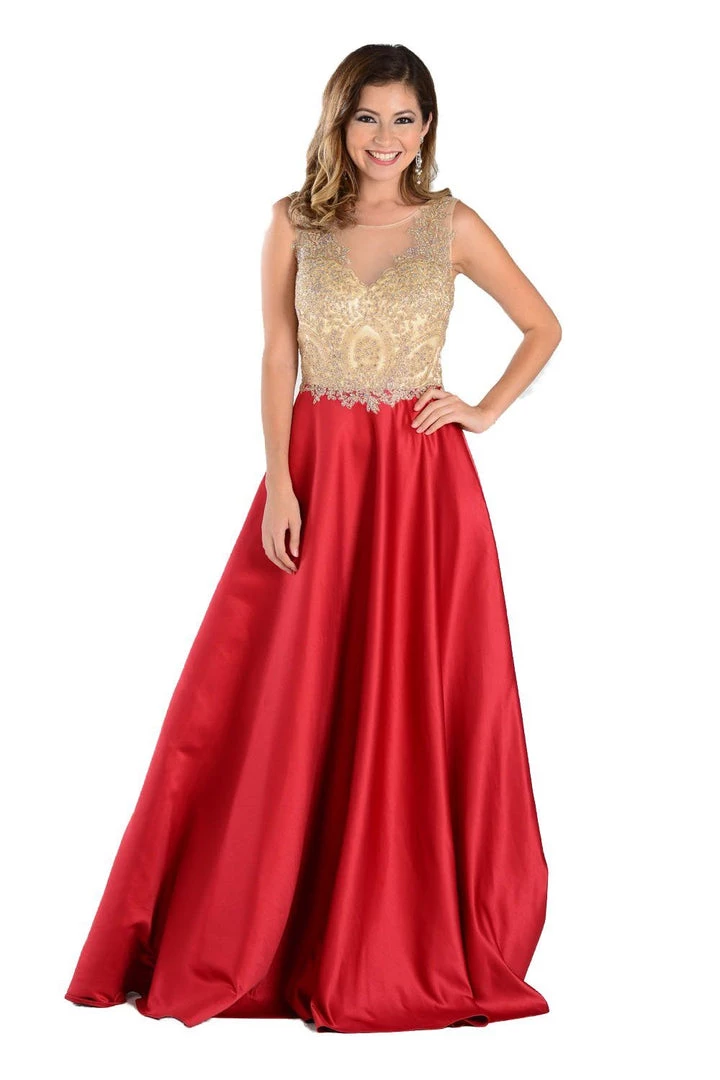 Burgundy Long A Line Gown With Lace Applique Bodice By Poly USA 3 Burgundy Long A Line Gown With Lace Applique Bodice By Poly USA