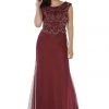 Burgundy Long Dress With Beaded Mesh Bodice By Poly USA 2 Burgundy Long Dress With Beaded Mesh Bodice By Poly USA