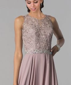 Burgundy Long Lace Appliqued Chiffon Dress By Elizabeth K GL2417 Prom