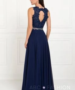 Burgundy Long Lace Appliqued Chiffon Dress By Elizabeth K GL2417 Prom