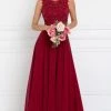 Burgundy Long Lace Appliqued Chiffon Dress By Elizabeth K GL2417 Prom