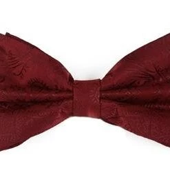 Vesuvio Napoli Men Burgundy Paisley Bow Ties With Matching Pocket Squares