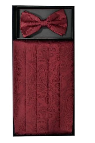 Vesuvio Napoli Burgundy Paisley Cummerbund And Bow Tie Set 3 Vesuvio Napoli Burgundy Paisley Cummerbund And Bow Tie Set
