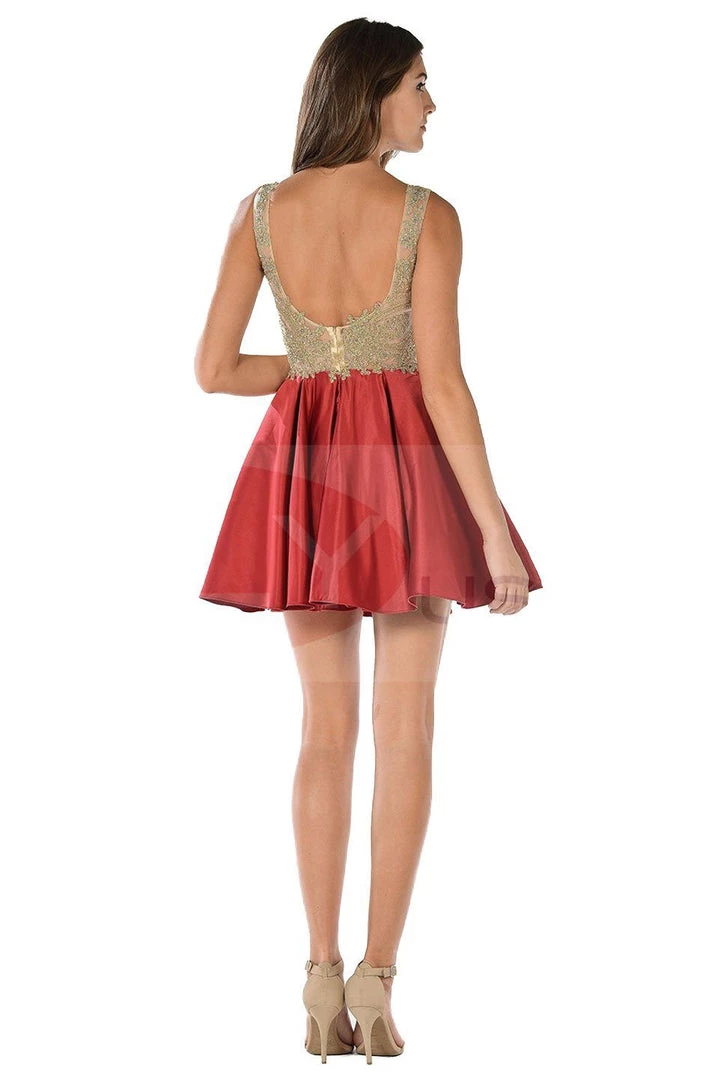 Burgundy Short Dress With Lace Applique Bodice By Poly USA 4 Burgundy Short Dress With Lace Applique Bodice By Poly USA