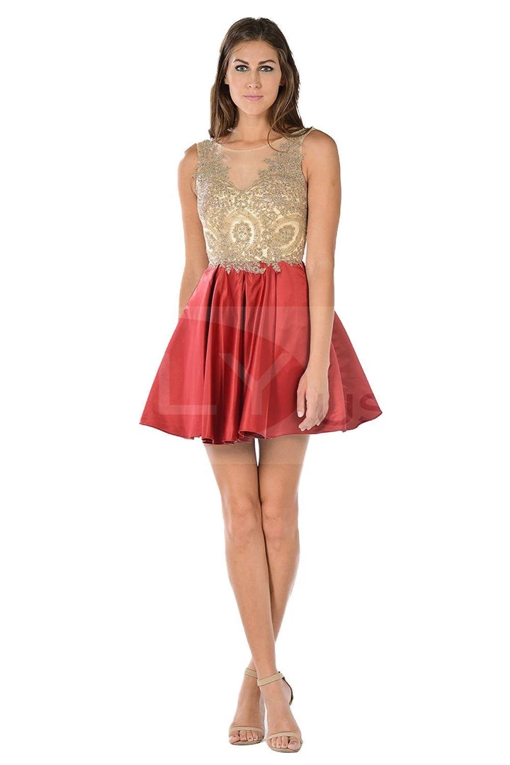 Burgundy Short Dress With Lace Applique Bodice By Poly USA 3 Burgundy Short Dress With Lace Applique Bodice By Poly USA