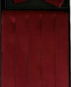 Vesuvio Napoli Burgundy Silk Satin Cummerbund And Bow Tie Set
