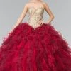 Burgundy Strapless Ruffled Ballgown By Elizabeth K GL2211 2 Burgundy Strapless Ruffled Ballgown By Elizabeth K GL2211