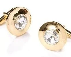 ABC Fashion Button Gold Cufflinks With Clear Crystal