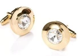 ABC Fashion Button Gold Cufflinks With Clear Crystal 3 ABC Fashion Button Gold Cufflinks With Clear Crystal