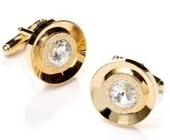 ABC Fashion Men Button Gold Cufflinks With Clear Crystal