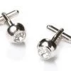 ABC Fashion Button Silver Cufflinks With A Clear Crystal