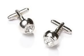 ABC Fashion Button Silver Cufflinks With A Clear Crystal 3 ABC Fashion Button Silver Cufflinks With A Clear Crystal