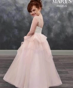 Mary's Bridal Angels Collection Flower Girl Dresses Girls Long Lace Bodice Dress With Tulle Skirt By Mary's Bridal MB9020