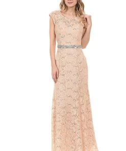 Cap Sleeve Lace Dress With Beaded Waist By Lenovia 5131 Prom 24 Cap Sleeve Lace Dress With Beaded Waist By Lenovia 5131 Prom