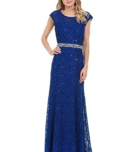 Cap Sleeve Lace Dress With Beaded Waist By Lenovia 5131 Prom 32 Cap Sleeve Lace Dress With Beaded Waist By Lenovia 5131 Prom