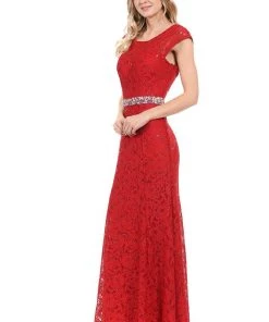 Cap Sleeve Lace Dress With Beaded Waist By Lenovia 5131 Prom 30 Cap Sleeve Lace Dress With Beaded Waist By Lenovia 5131 Prom