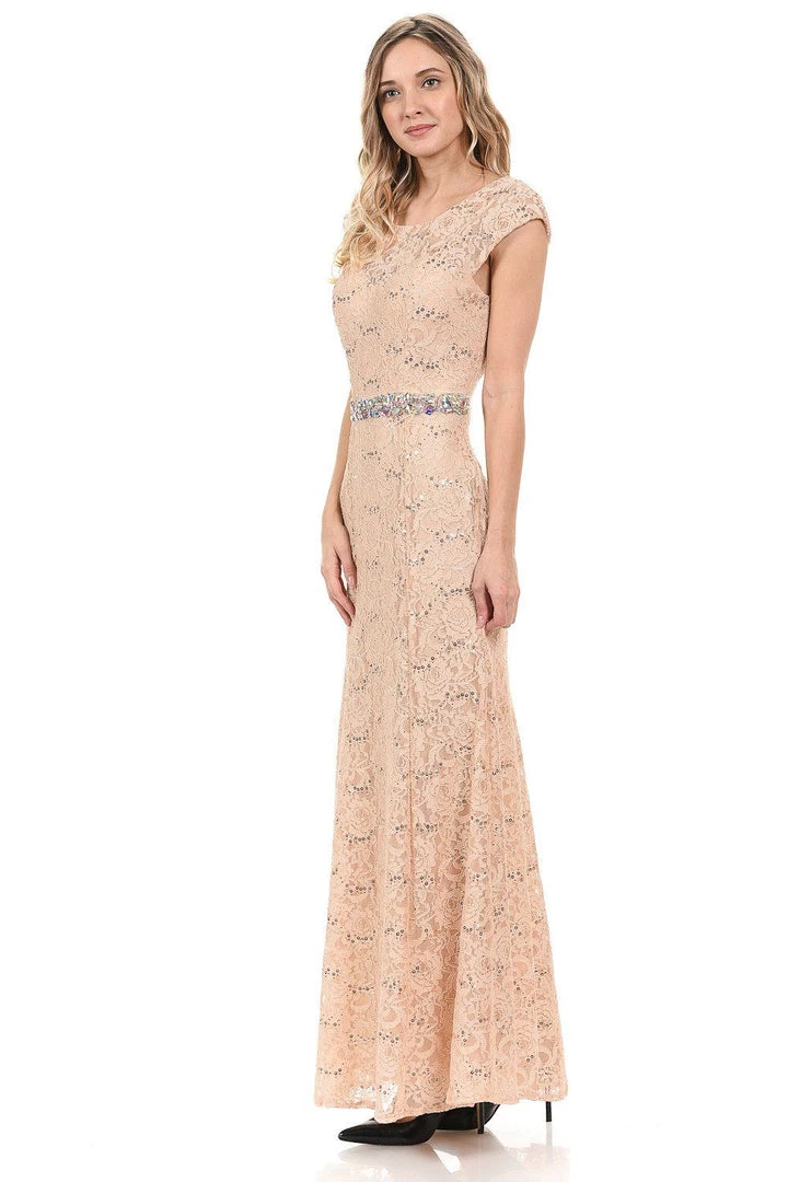 Cap Sleeve Lace Dress With Beaded Waist By Lenovia 5131 Prom 8 Cap Sleeve Lace Dress With Beaded Waist By Lenovia 5131 Prom