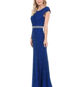 Cap Sleeve Lace Dress With Beaded Waist By Lenovia 5131 Prom 31 Cap Sleeve Lace Dress With Beaded Waist By Lenovia 5131 Prom