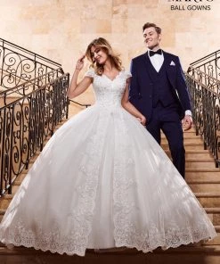 Mary's Bridal Ball Gowns Collection Cap Sleeve Lace Wedding Dress By Mary's Bridal MB6052 Wedding Dresses