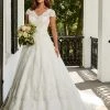 Cap Sleeve Lace Wedding Dress With Train By Mary's Bridal 6401 2 Cap Sleeve Lace Wedding Dress With Train By Mary's Bridal 6401