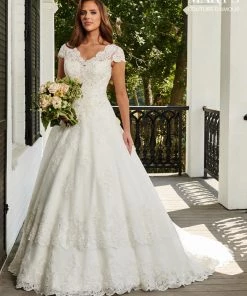 Cap Sleeve Lace Wedding Dress With Train By Mary's Bridal 6401