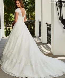 Cap Sleeve Lace Wedding Dress With Train By Mary's Bridal 6401