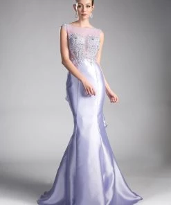 Beaded Cap Sleeve Mermaid Gown By Cinderella Divine 8984A Prom