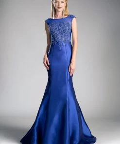 Beaded Cap Sleeve Mermaid Gown By Cinderella Divine 8984A Prom
