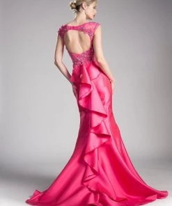 Beaded Cap Sleeve Mermaid Gown By Cinderella Divine 8984A Prom