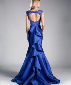 Beaded Cap Sleeve Mermaid Gown By Cinderella Divine 8984A Prom