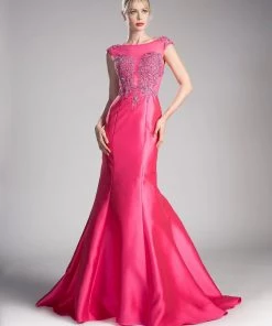 Beaded Cap Sleeve Mermaid Gown By Cinderella Divine 8984A Prom