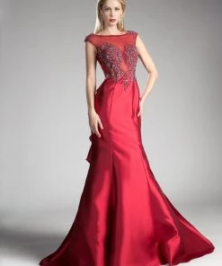 Beaded Cap Sleeve Mermaid Gown By Cinderella Divine 8984A Prom