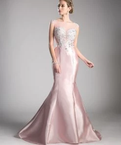 Beaded Cap Sleeve Mermaid Gown By Cinderella Divine 8984A Prom