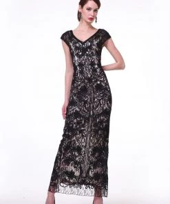 Long Cap Sleeve Lace Dress By Cinderella Divine 1937 Prom 9 Long Cap Sleeve Lace Dress By Cinderella Divine 1937 Prom