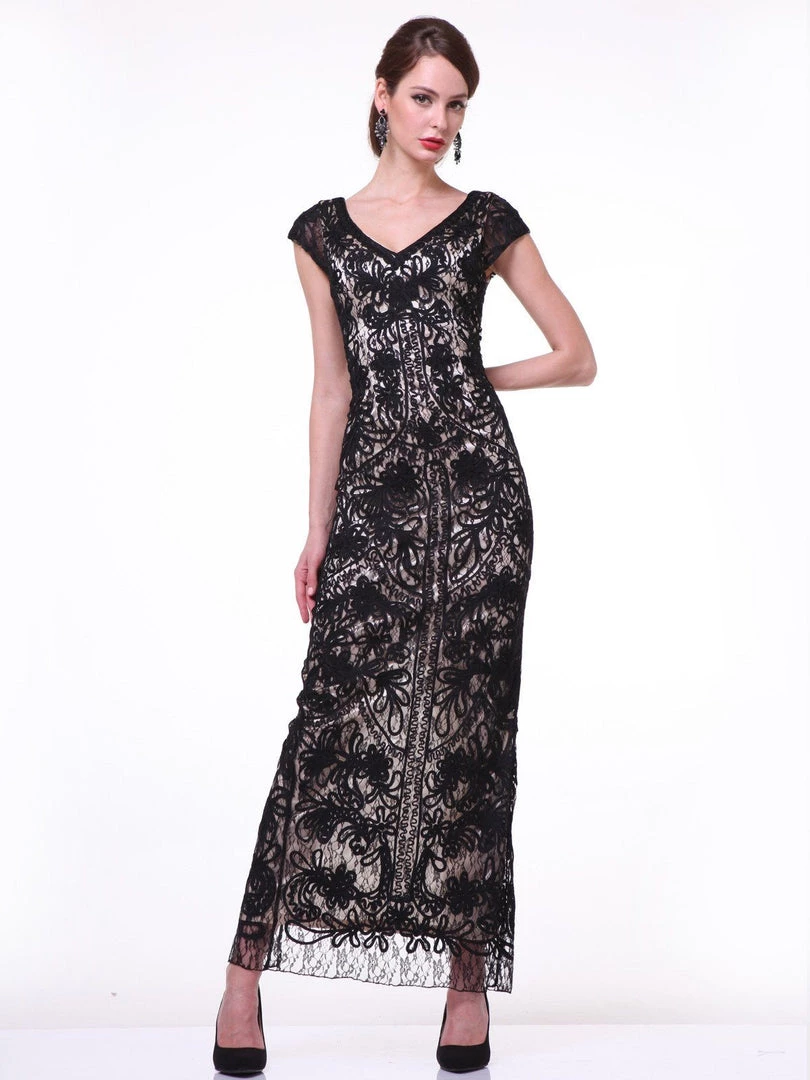 Long Cap Sleeve Lace Dress By Cinderella Divine 1937 Prom 5 Long Cap Sleeve Lace Dress By Cinderella Divine 1937 Prom