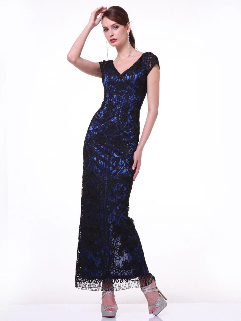 Long Cap Sleeve Lace Dress By Cinderella Divine 1937 Prom 3 Long Cap Sleeve Lace Dress By Cinderella Divine 1937 Prom