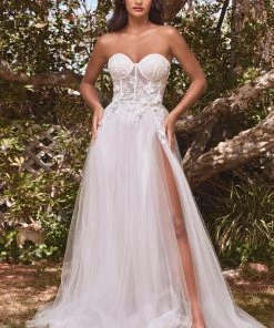 White 3D Floral Gown By Cinderella Divine CB080W