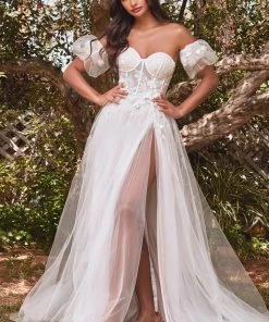 White 3D Floral Gown By Cinderella Divine CB080W