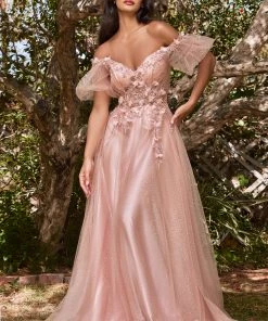 Off Shoulder Tulle Gown By Cinderella Divine CD0197