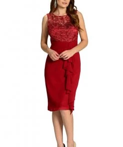 Champagne Knee Length Chiffon Dress With Lace Top By Poly USA