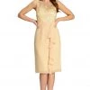 Champagne Knee Length Chiffon Dress With Lace Top By Poly USA