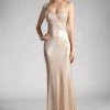 Champagne Long Fitted Sequin Dress By Cinderella Divine CH571
