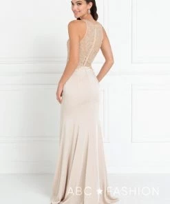 Champagne Mermaid Gown With Beaded Illusion Bodice By Elizabeth K GL1568