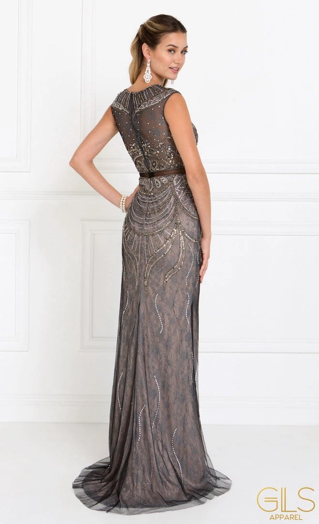 Champagne Mock Two-Piece Long Lace Dress By Elizabeth K GL1503 6 Champagne Mock Two-Piece Long Lace Dress By Elizabeth K GL1503