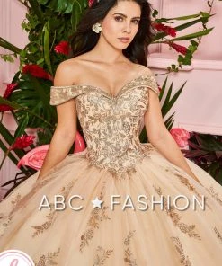 Forever Quince By Ragazza Fashion Champagne Off Shoulder Ball Gown By Forever Quince FQ836
