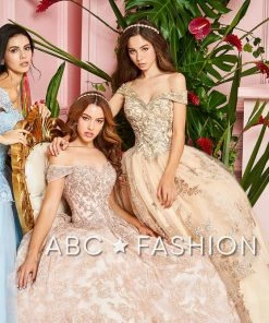 Forever Quince By Ragazza Fashion Champagne Off Shoulder Ball Gown By Forever Quince FQ836